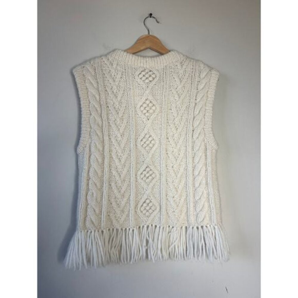 NWT Lingua Franca Mavis Fringe Knit Crew Neck Sleeveless Vest Cream Size: Small - Picture 7 of 8